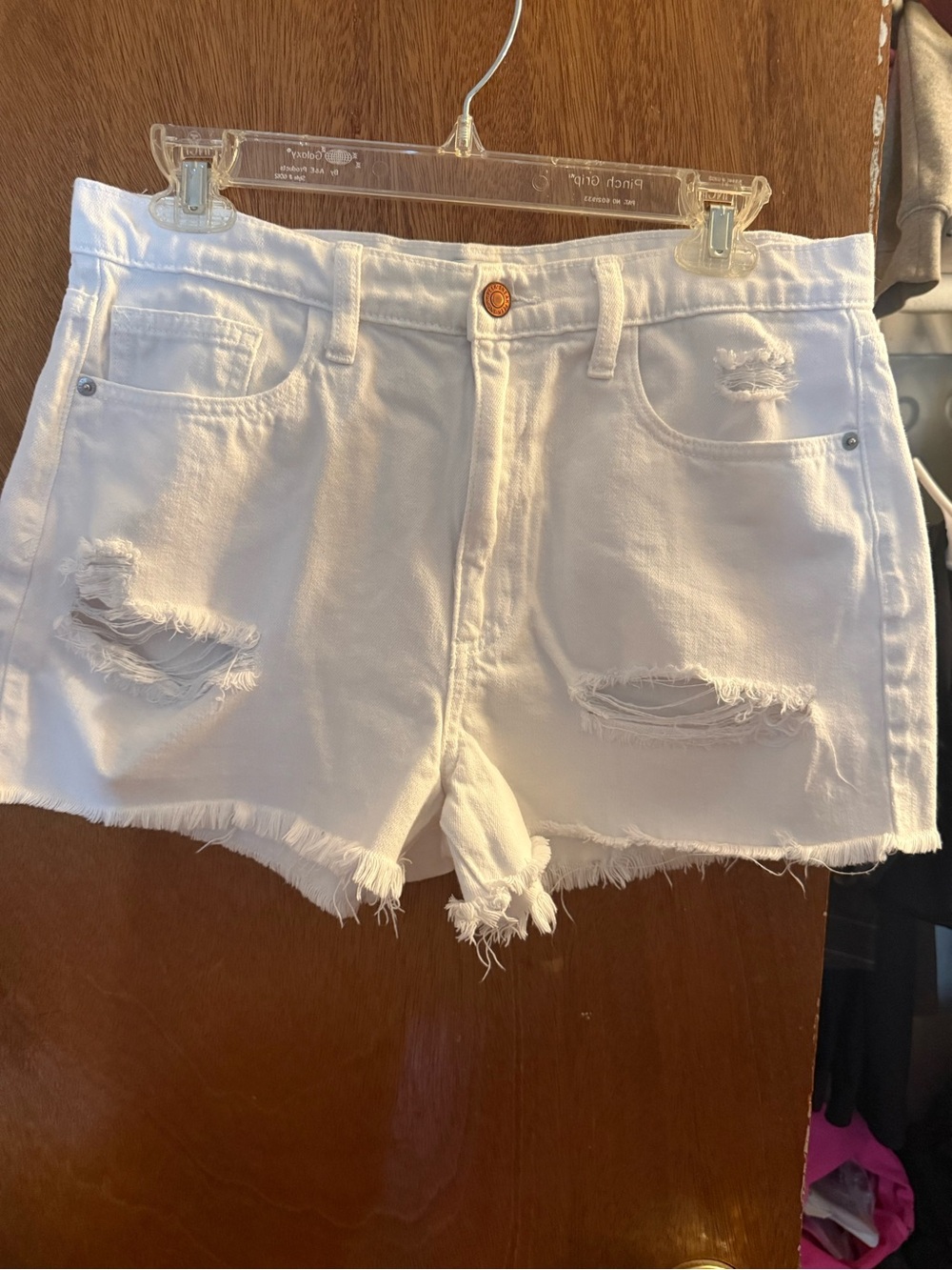 Sneak Peek White Distressed Frayed Hem Denim Shorts